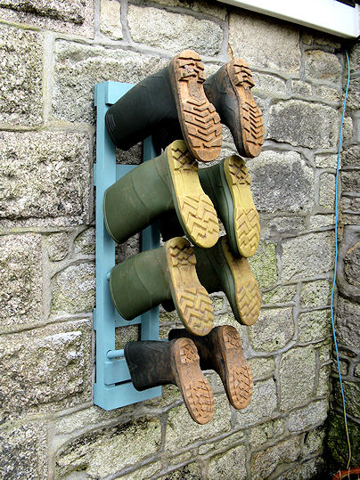 4 pair welly rack. Outdoors
